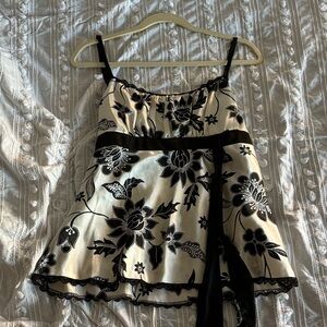 Heart Soul Black and Cream Floral Camisole